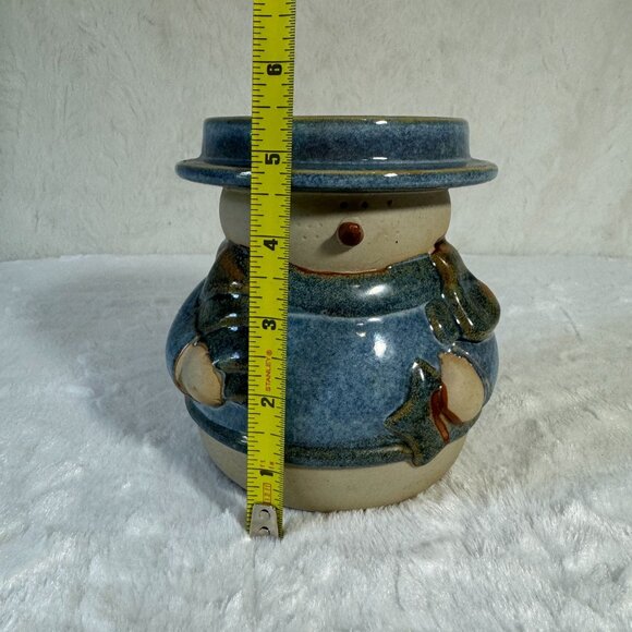 Kohl's Snowman Holiday Pillar Candle Holder Blue Hat Clothes Ceramic - Picture 5 of 6